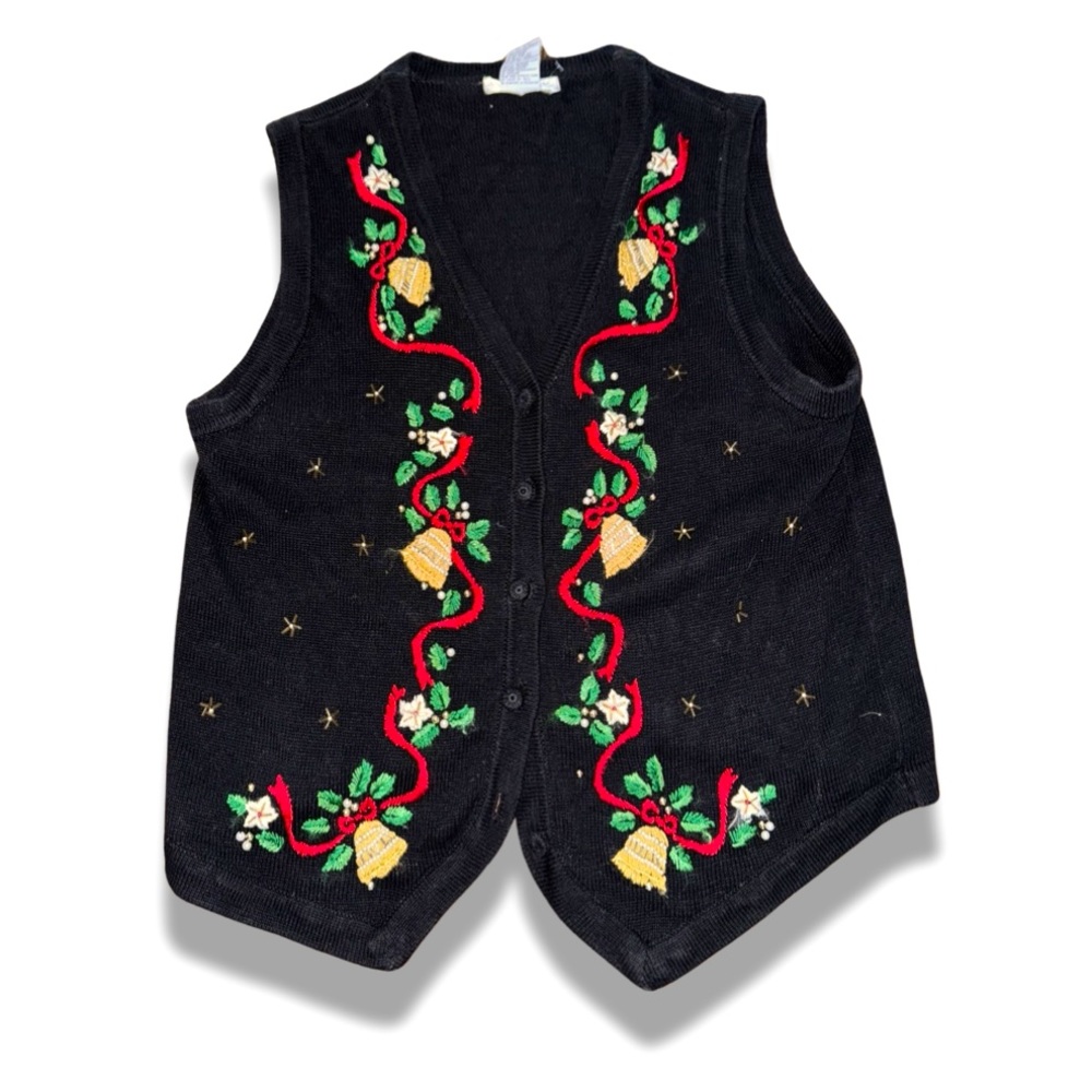 Ugly Christmas Sweater Vest by Victoria Jones: Full Button Up: XL: Vintage Xmas